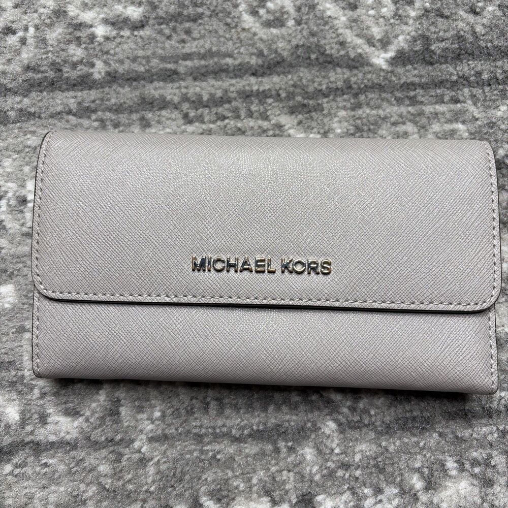 Michael Kors Jet Set Travel Trifold Saffiano Leather Wallet Gray